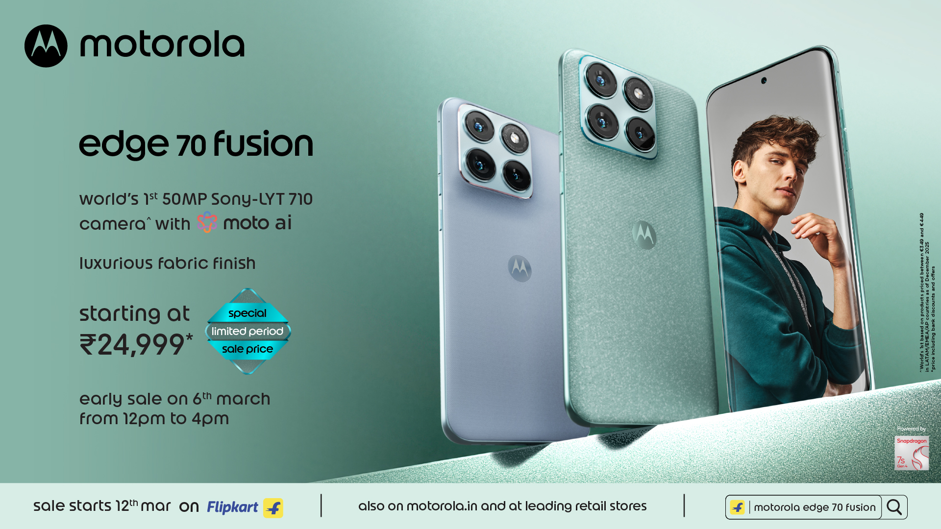 Motorola edge 70 fusion launched; early bird sale starts today, 12PM – featuring the world’s 1st 50MP Sony Lytia 710 sensor, luxurious fabric finish and a power-packed 7000mAh battery – Starting at just Rs. 24,999*