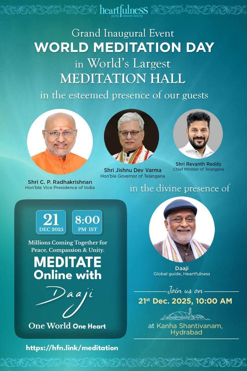 Heartfulness to Lead a Global Meditation on World Meditation Day for Peace, Compassion and Unity: One Heart, One World