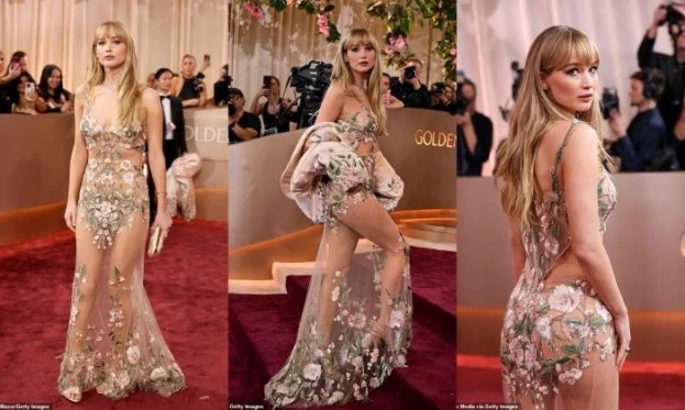 Jennifer Lawrence Turns Heads With Bold Golden Globes Outfit