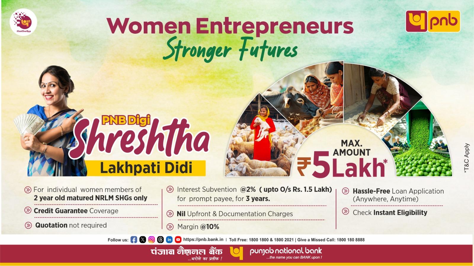 Punjab National Bank Launches “PNB Digi Shrestha” Digital Loan Scheme to towards accelerating women-led rural entrepreneurship 